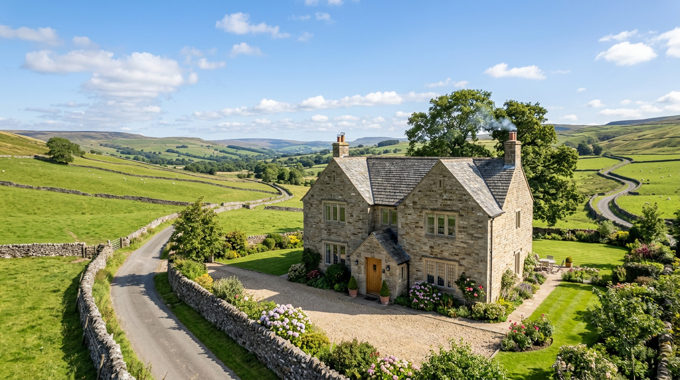 Detached Yorkshire country house with a slate roof in the Dales