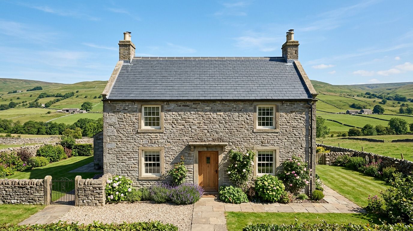 Stone cottage with a brand-new natural slate roof
